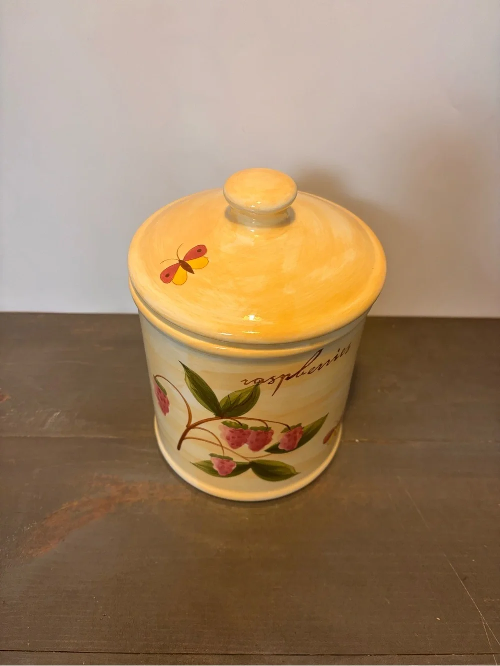 Vintage Pier 1 Provence Canister Hand-Painted Earthenware Sealed Lid Fruit 8”